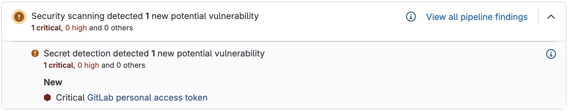 Security scanning results in a merge request